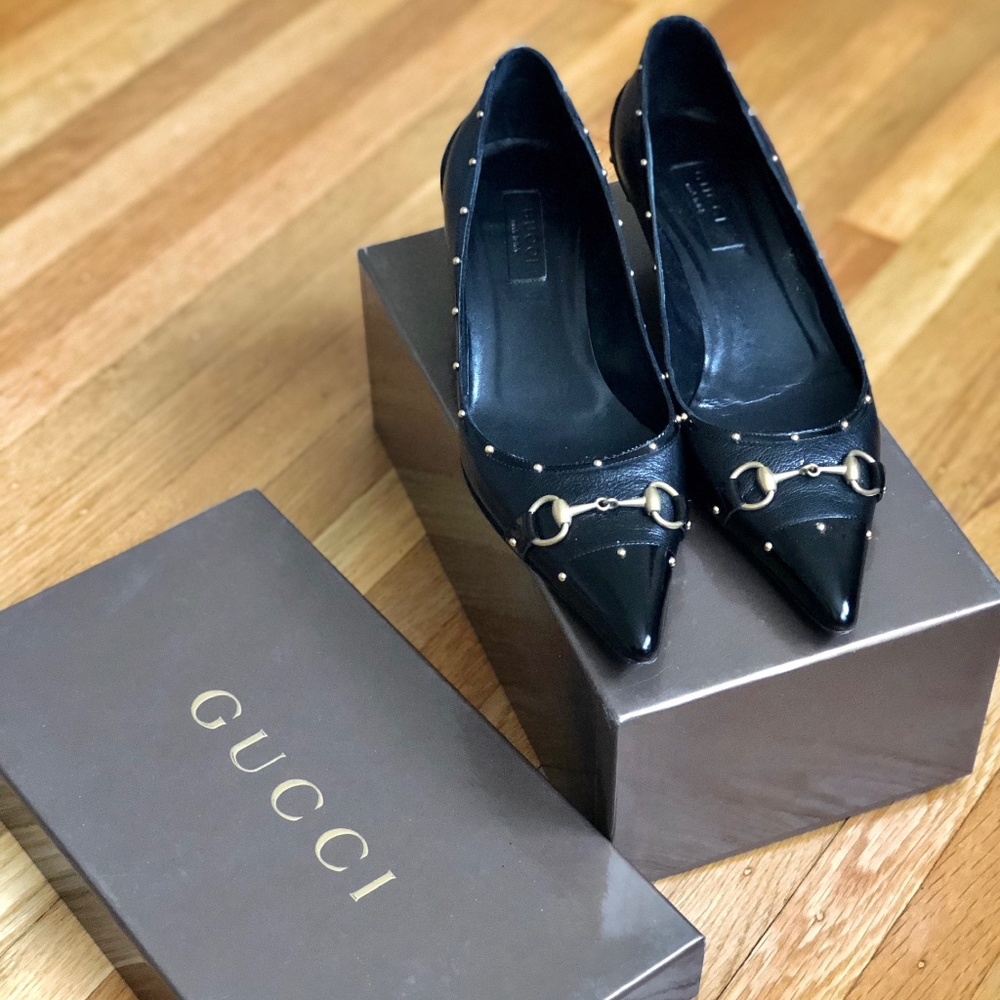 Gucci Black Horsebit Kitten Heels